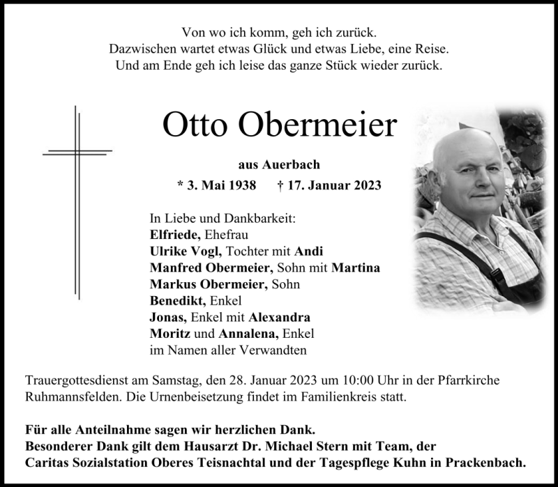 Sterbebild von Obermeier Otto KV-Regen