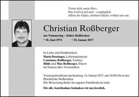 Sterbebild von Christian Roßberger